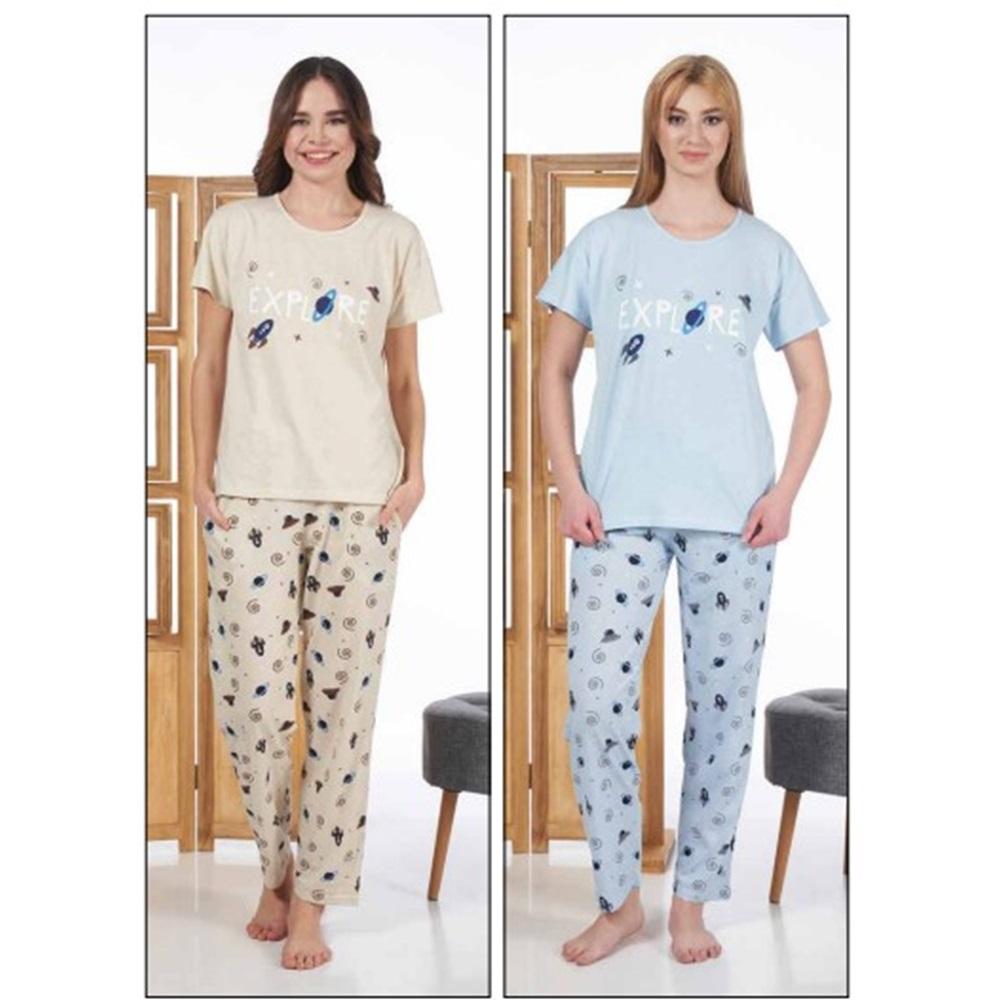 Estiva 24111 Bayan Süprem Kısa Kol Pijama Takımı S-M-L-XL