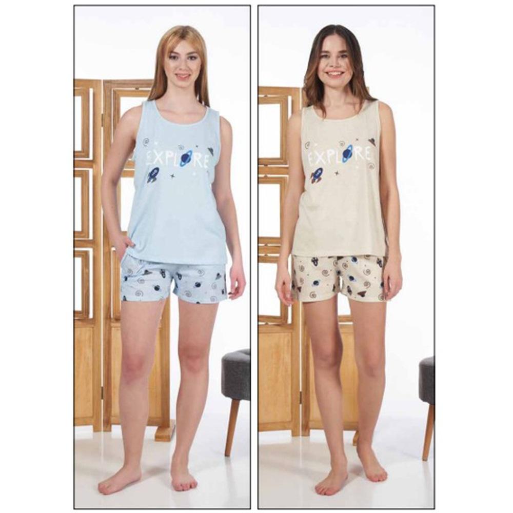 Estiva 24031 Bayan Süprem Sıfır Kol Şortlu Pijama Takımı S-M-L-XL