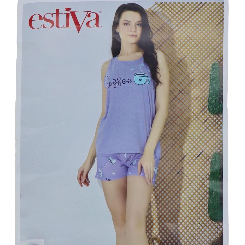 Estiva 24034 Bayan Süprem Sıfır Kol Şortlu Pijama Takımı S-M-L-XL