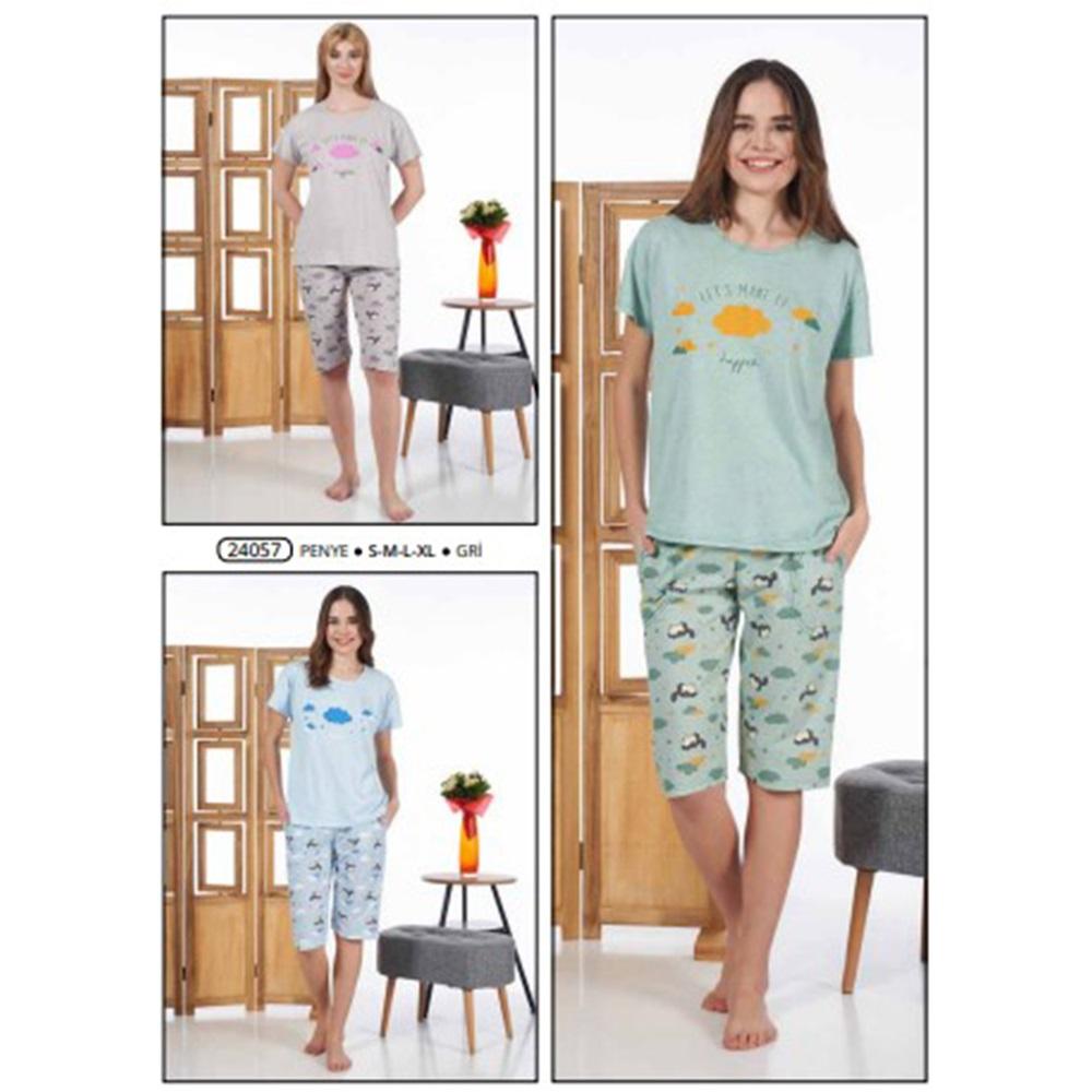 Estiva 24057 Bayan Süprem Kısa Kol Kapri Pijama Takımı S-M-L-XL