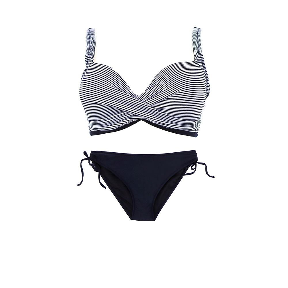 Estiva 2514 951 Bayan Çizgili Çapraz Kaplı Bikini M-2XL