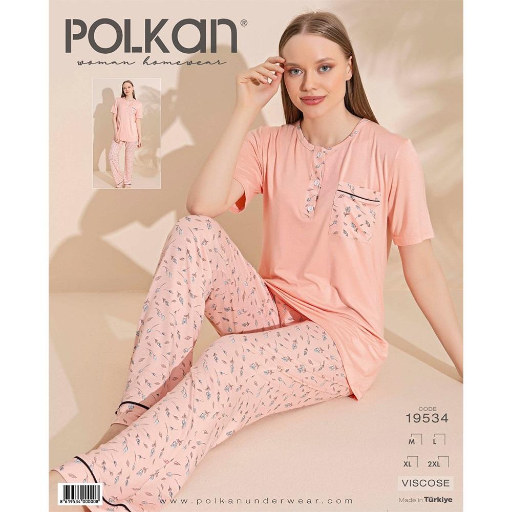 Polkan 19534 Bayan Desenli Kısa Kol Viscon Pijama Takımı