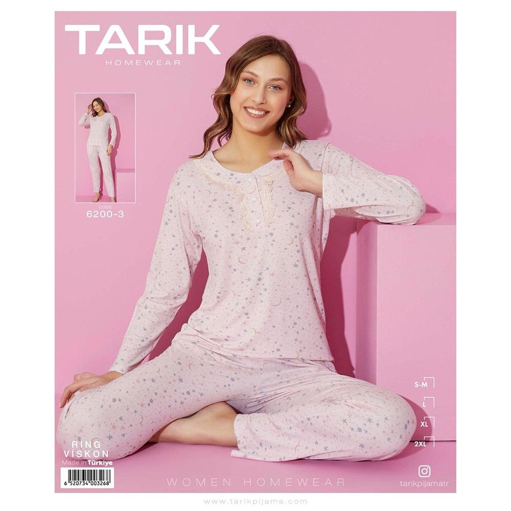 Tarık 6200-3 Bayan Ring Viskon Ay Desenli U Kol Pijama Takımı S-2XL