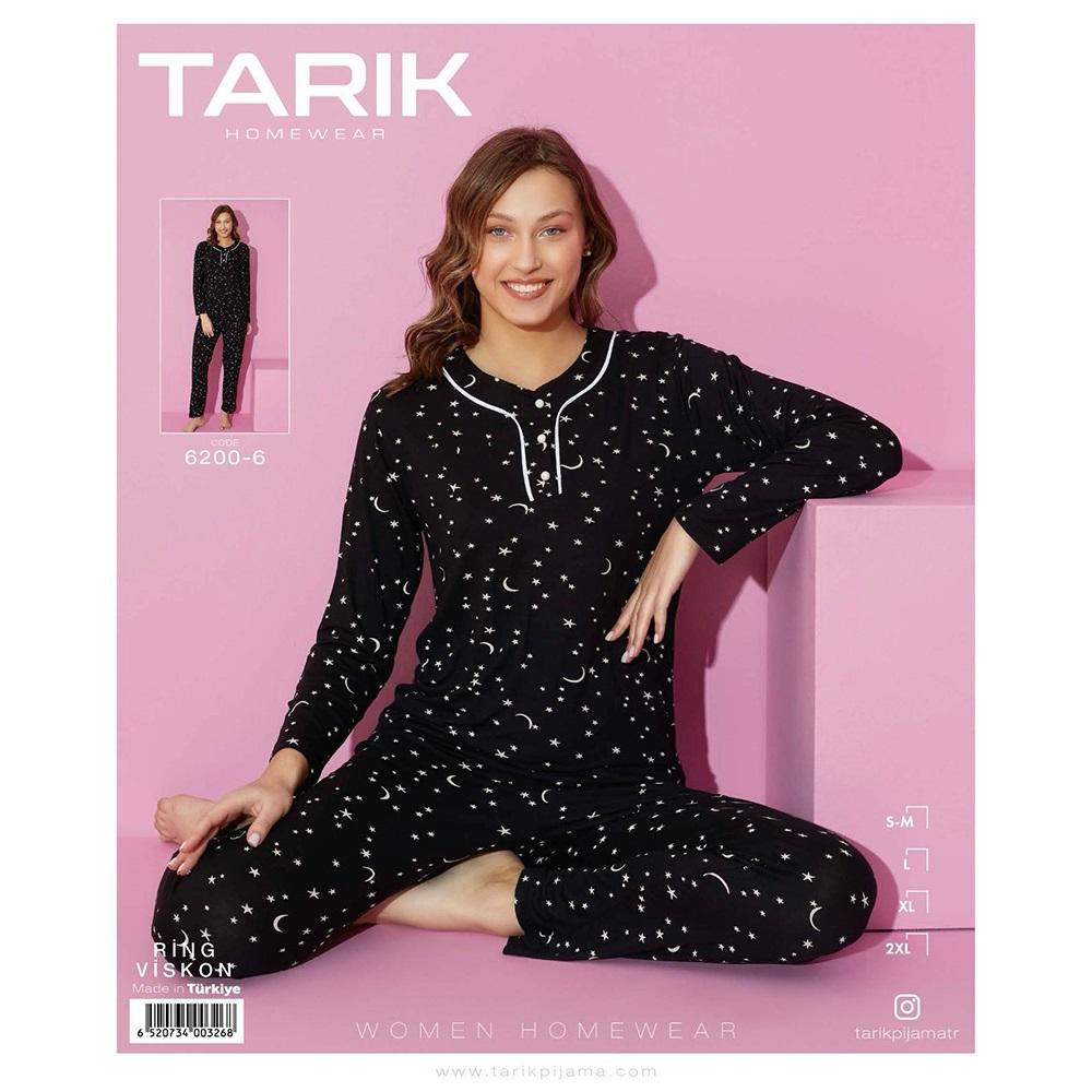 Tarık 6200-6 Bayan Ring Viskon Yıldız Desenli U Kol Pijama Takımı S-2XL