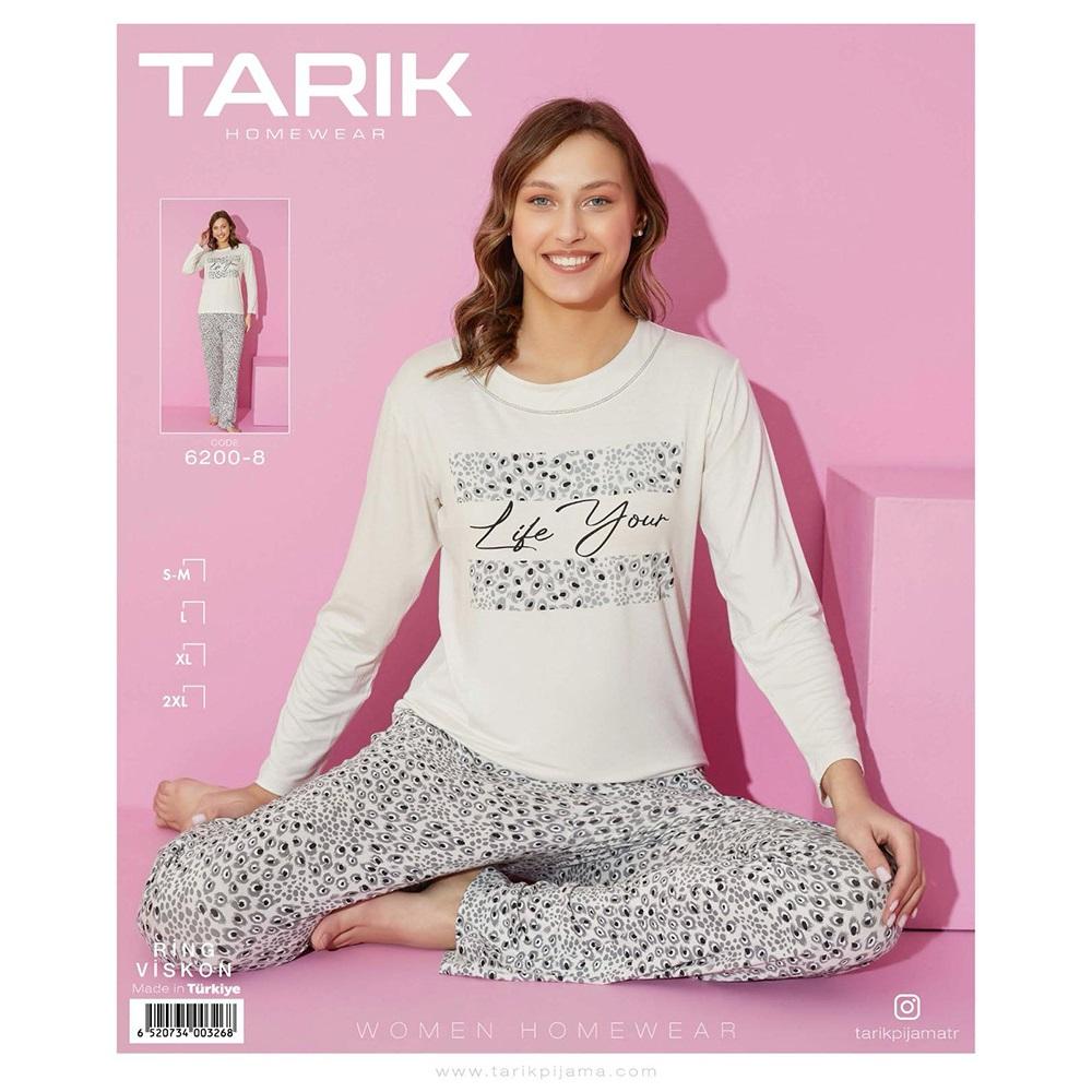 Tarık 6200-8 Bayan Ring Viskon Life Your Bas U Kol Pijama Takımı S-2XL