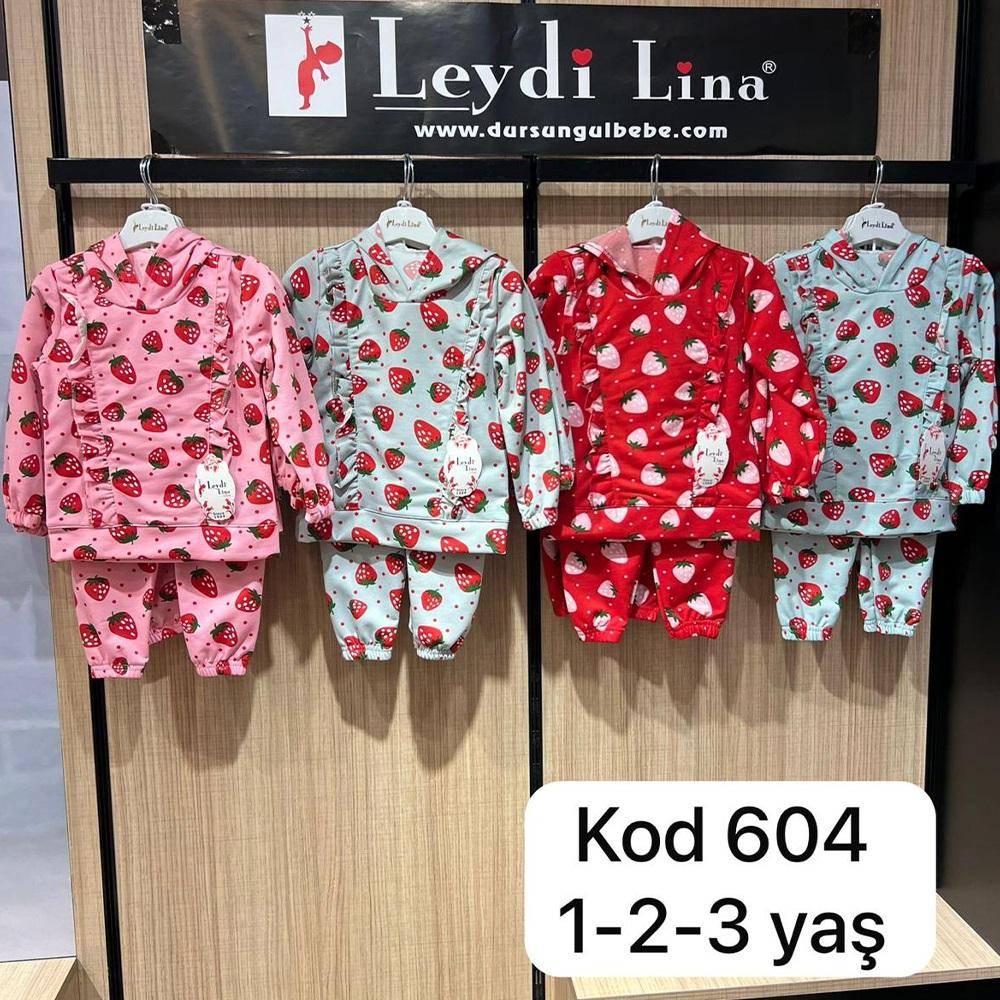 Leydi Lina 604 Kız Çocuk Çilek Baskılı Kapşonlu Takım 1-3 Yaş