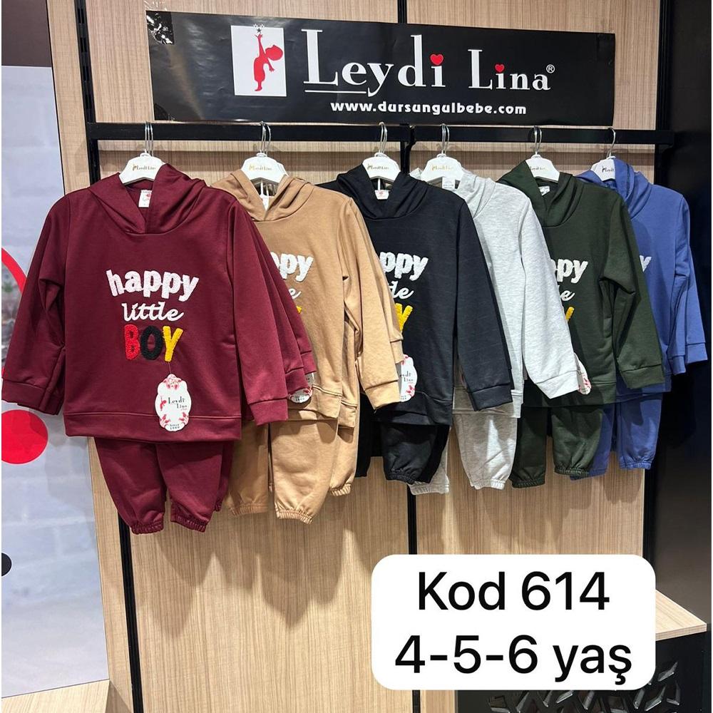 Leydi Lina 614 Erkek Çocuk Happy Boy Nakışlı Kapşonlu Takım 4-6 Yaş