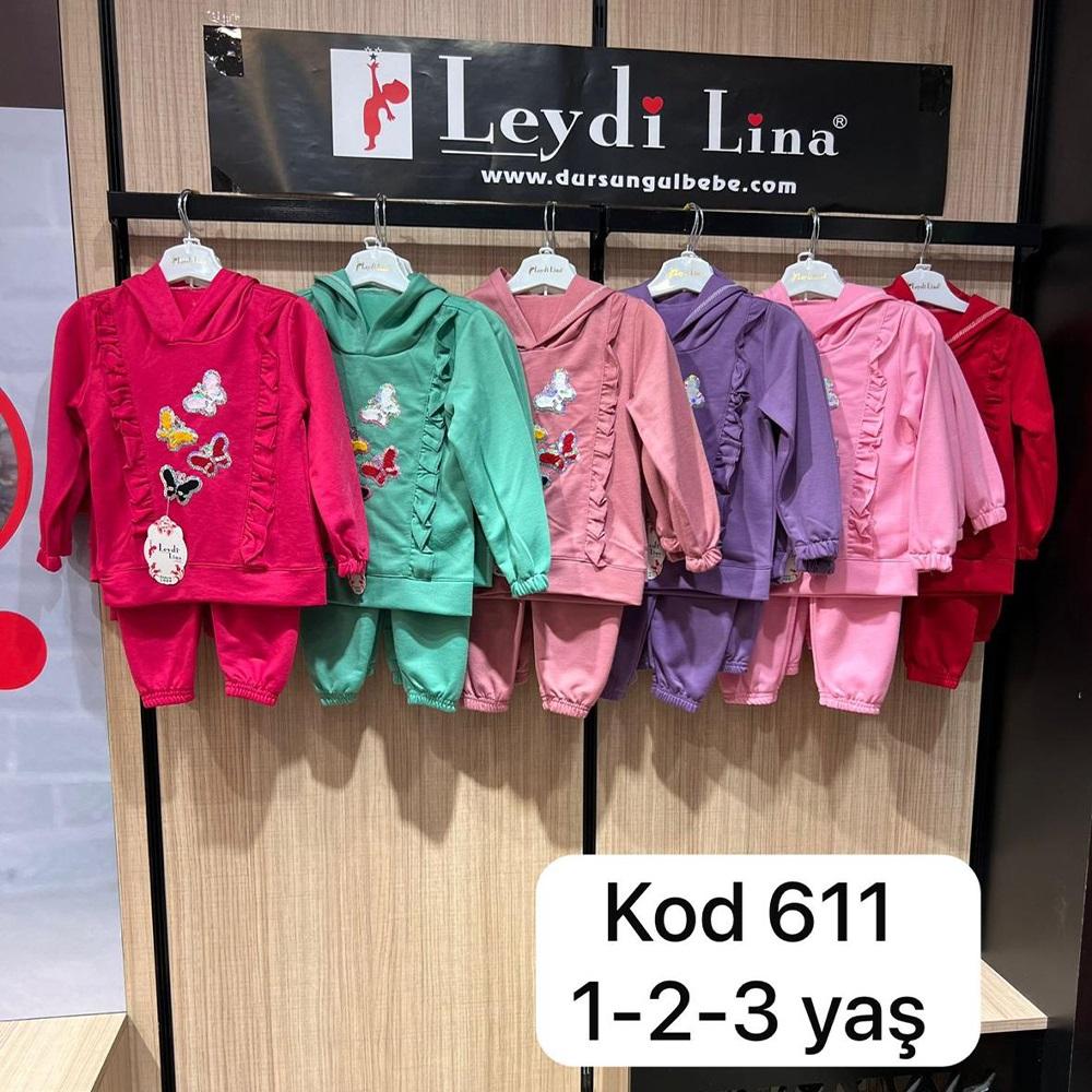 Leydi Lina 611 Kız Çocuk Pullu Kelebek Nakışlı Fırfırlı Kapşonlu Takım 1-3 Yaş