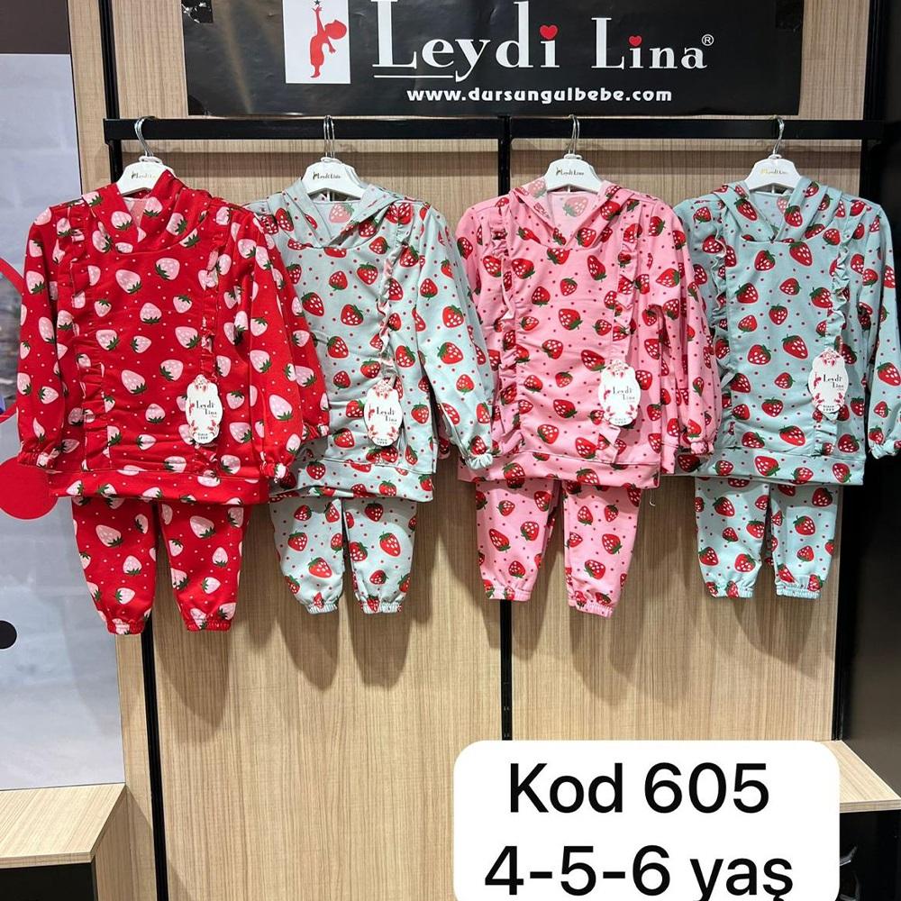 Leydi Lina 605 Kız Çocuk Çilek Baskılı Kapşonlu Takım 4-6 Yaş