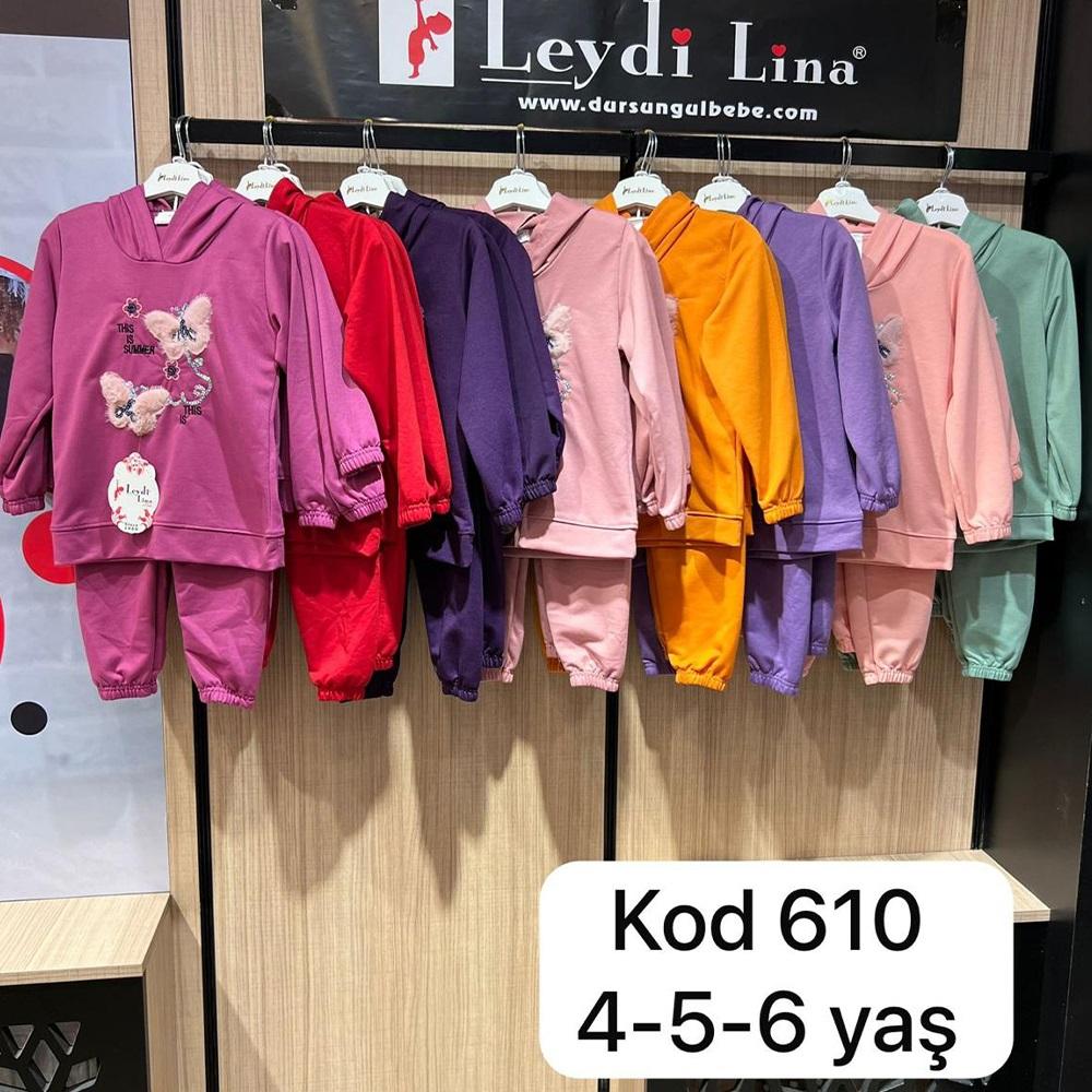 Leydi Lina 610 Kız Çocuk Pullu Kelebek Nakışlı Fırfırlı Kapşonlu Takım 4-6 Yaş