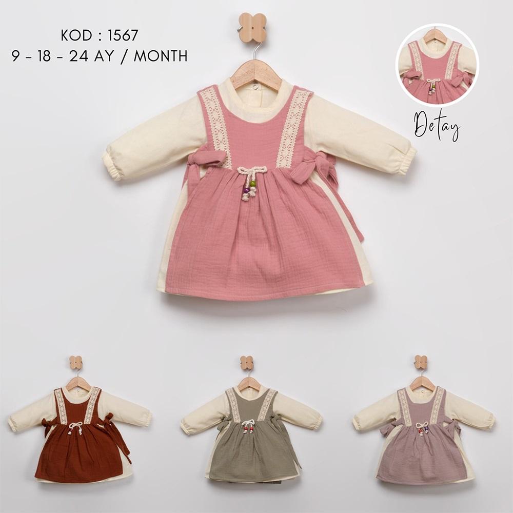 Tufitto 1567 Kız Bebe Müslin Heidi Elbise 9-24 Ay