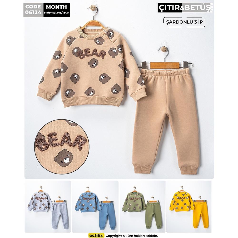 Çıtır Kids 6124 Erkek Bebe 3 İp Bear Süzine Nakışlı Takım 6-24 Ay