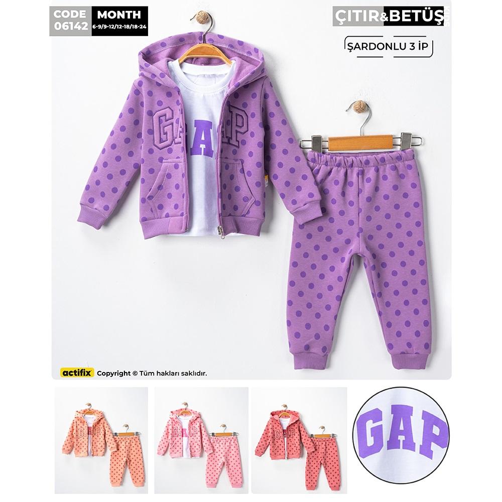 Çıtır Kids 6142 Kız Bebe 3 İp Gap Nakışlı 3 Lü Takım 6-24 Ay