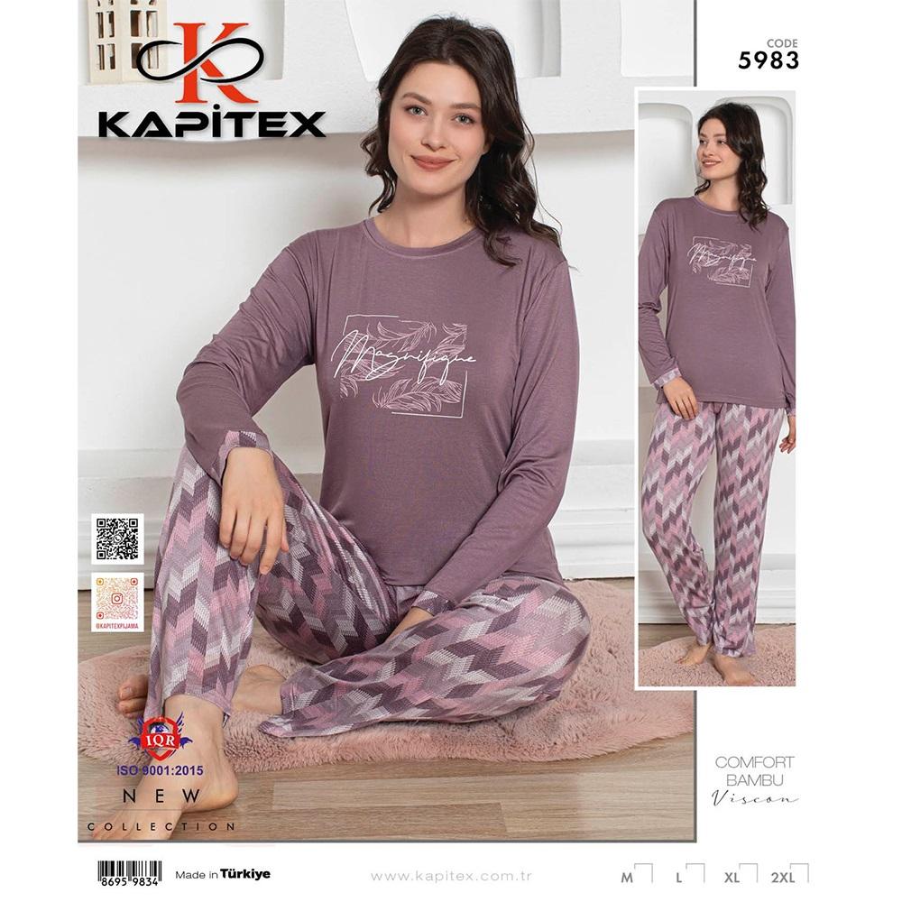 Kapitex 5983 Bayan Bambu Uzun Kol Pijama Takımı M-2 XL