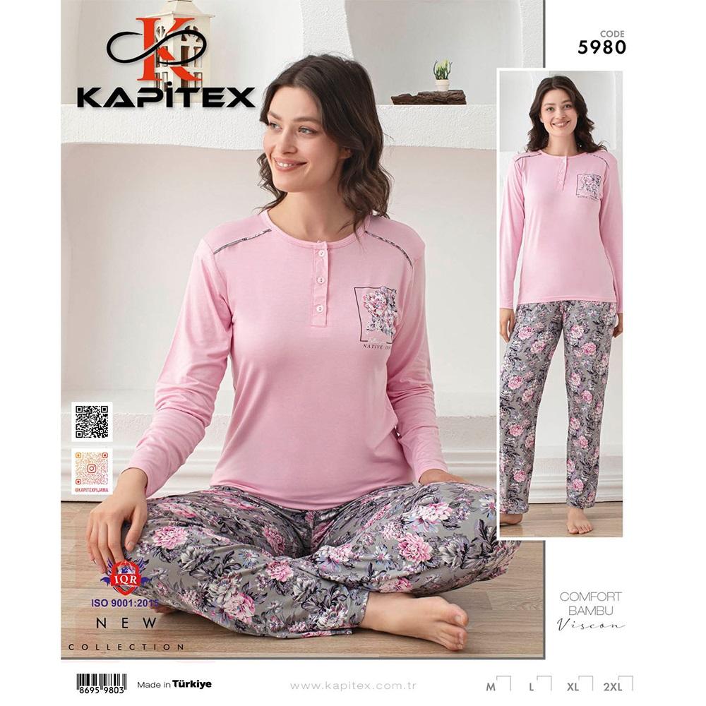 Kapitex 5980 Bayan Bambu Uzun Kol Pijama Takımı M-2 XL