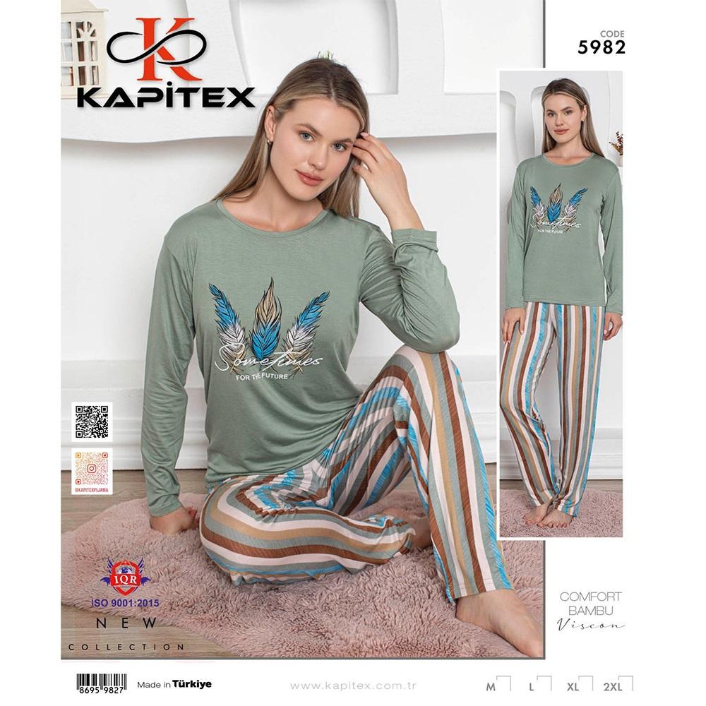 Kapitex 5982 Bayan Bambu Uzun Kol Pijama Takımı M-2 XL