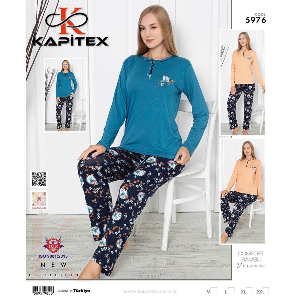 Kapitex 5976 Bayan Bambu Uzun Kol Pijama Takımı M-2 XL