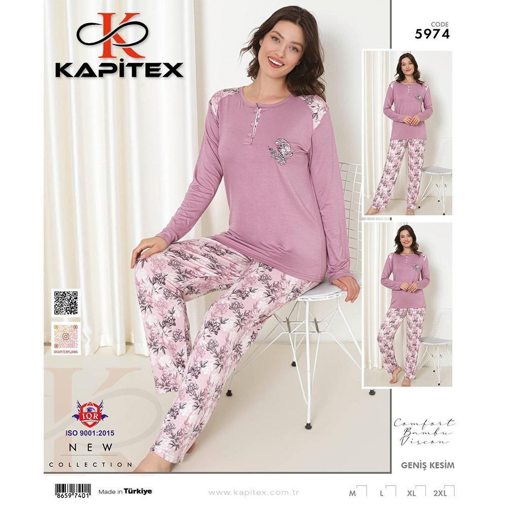 Kapitex 5974 Bayan Bambu Uzun Kol Pijama Takımı M-2 XL