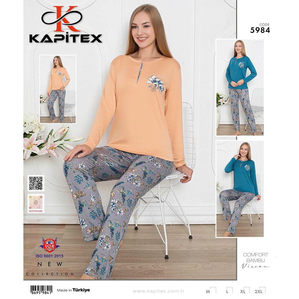 Kapitex 5984 Bayan Bambu Uzun Kol Pijama Takımı M-2 XL