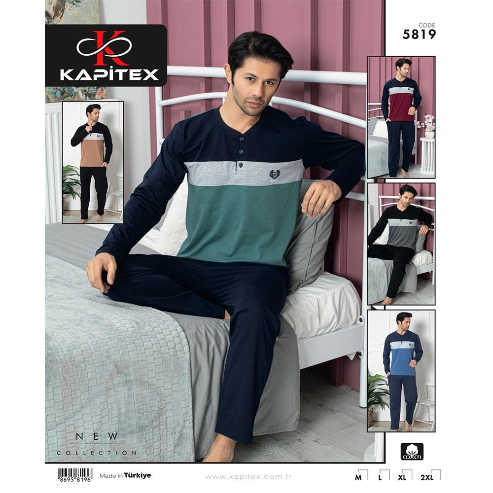 Kapitex 5819 Erkek Cotton Uzun Kol Pijama Takımı M-2XL