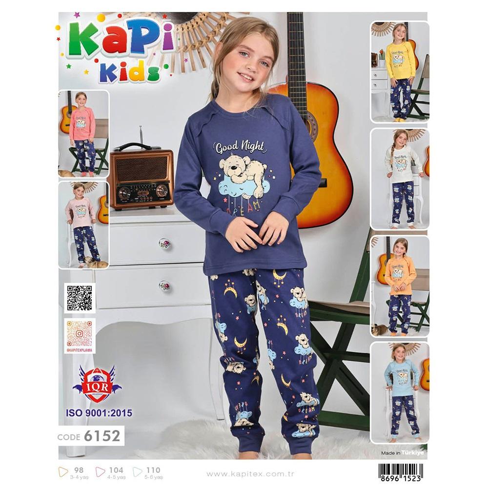 Kapi Kids 6152 Kız Çocuk İnterlok Ayıcık Baskılı Uzun Kol Pijama Takımı 3-4-5-6 Yaş