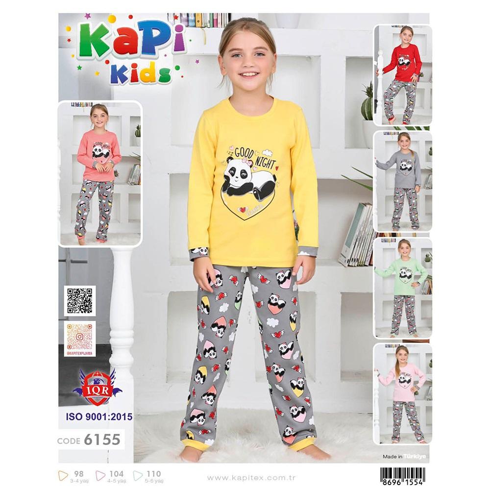 Kapi Kids 6155 Kız Çocuk İnterlok Panda Baskılı Uzun Kol Pijama Takımı 3-4-5-6 Yaş