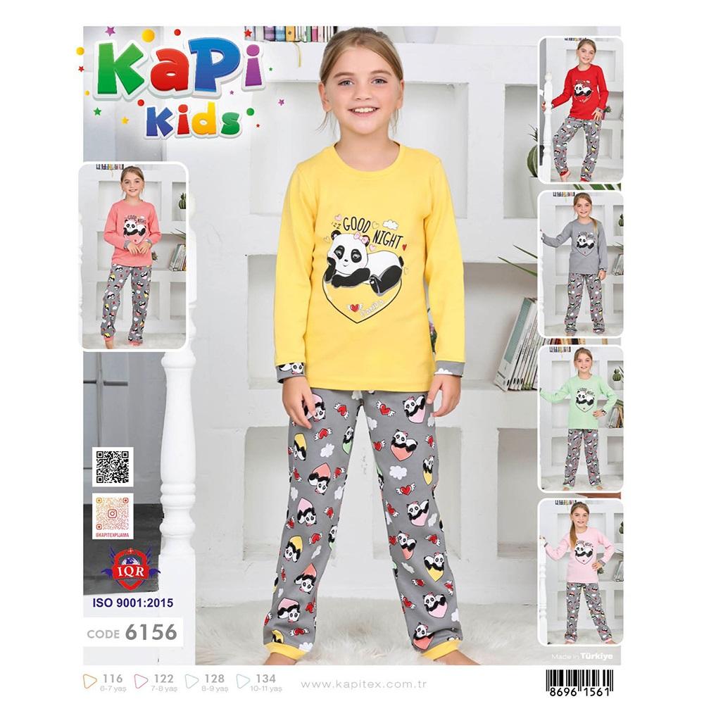 Kapi Kids 6156 Kız Çocuk Garson İnterlok Panda Baskılı Uzun Kol Pijama Takımı 6-7-10-11 Yaş