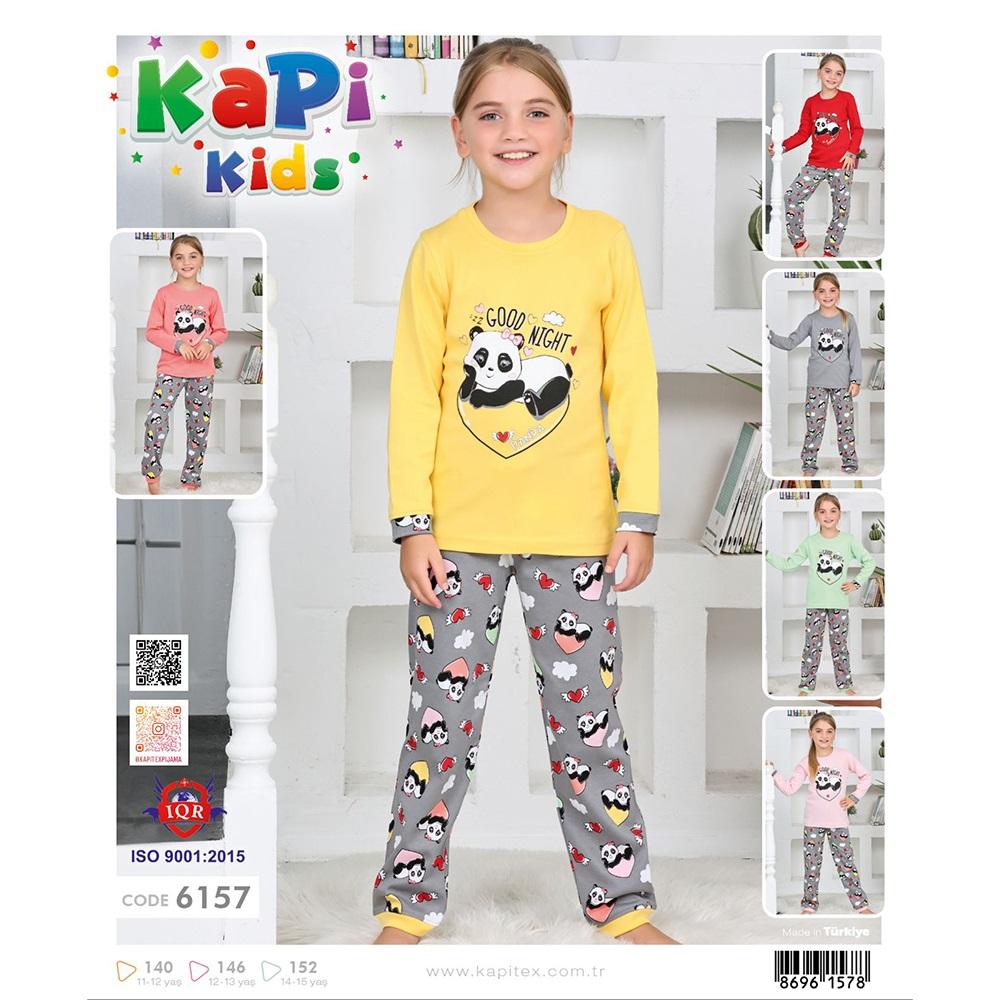 Kapi Kids 6157 Kız Çocuk Gez İnterlok Panda Baskılı Uzun Kol Pijama Takımı 11-15 Yaş