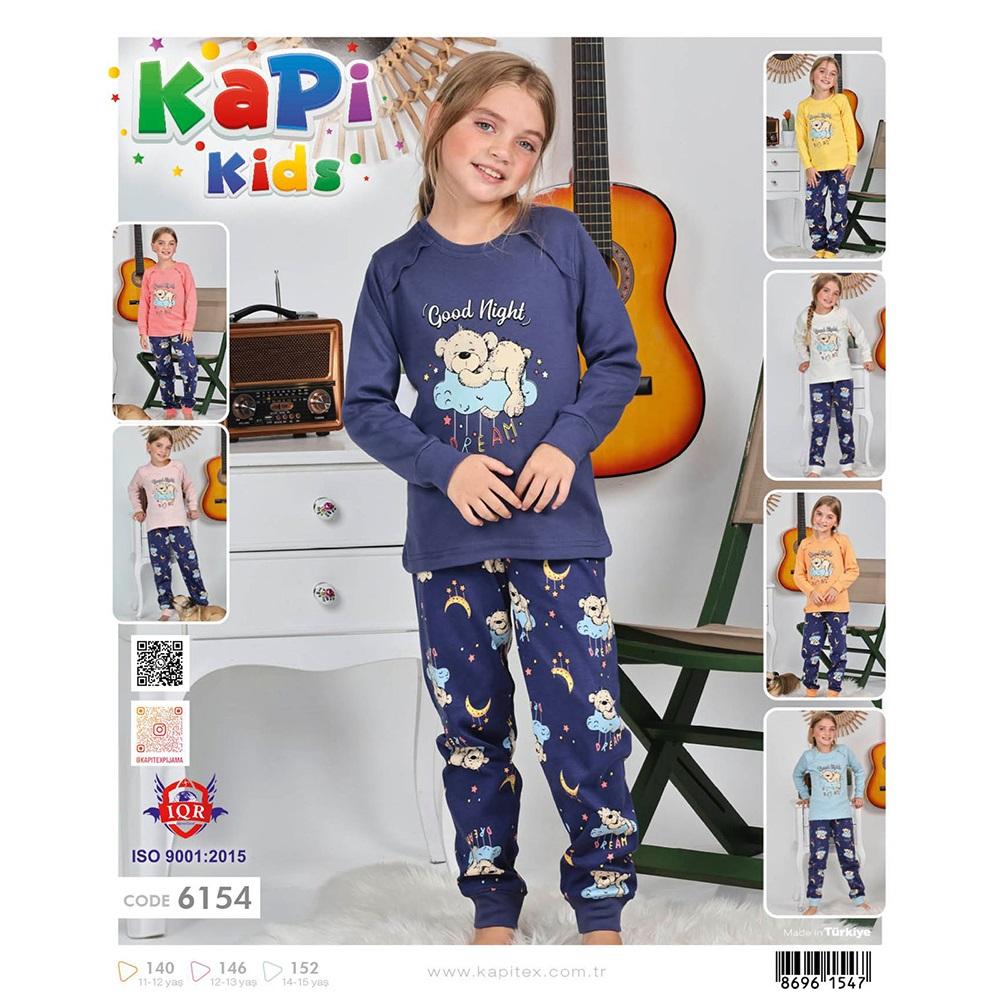 Kapi Kids 6154 Kız Çocuk Gez İnterlok Ayıcık Baskılı Uzun Kol Pijama Takımı 11-15 Yaş