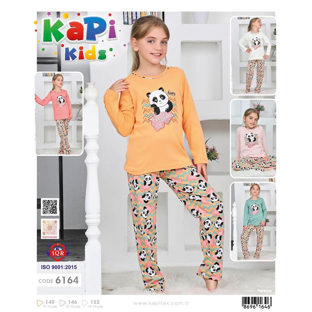 Kapi Kids 6164 Kız Çocuk Gez İnterlok Panda Baskılı Uzun Kol Pijama Takımı 11-15 Yaş