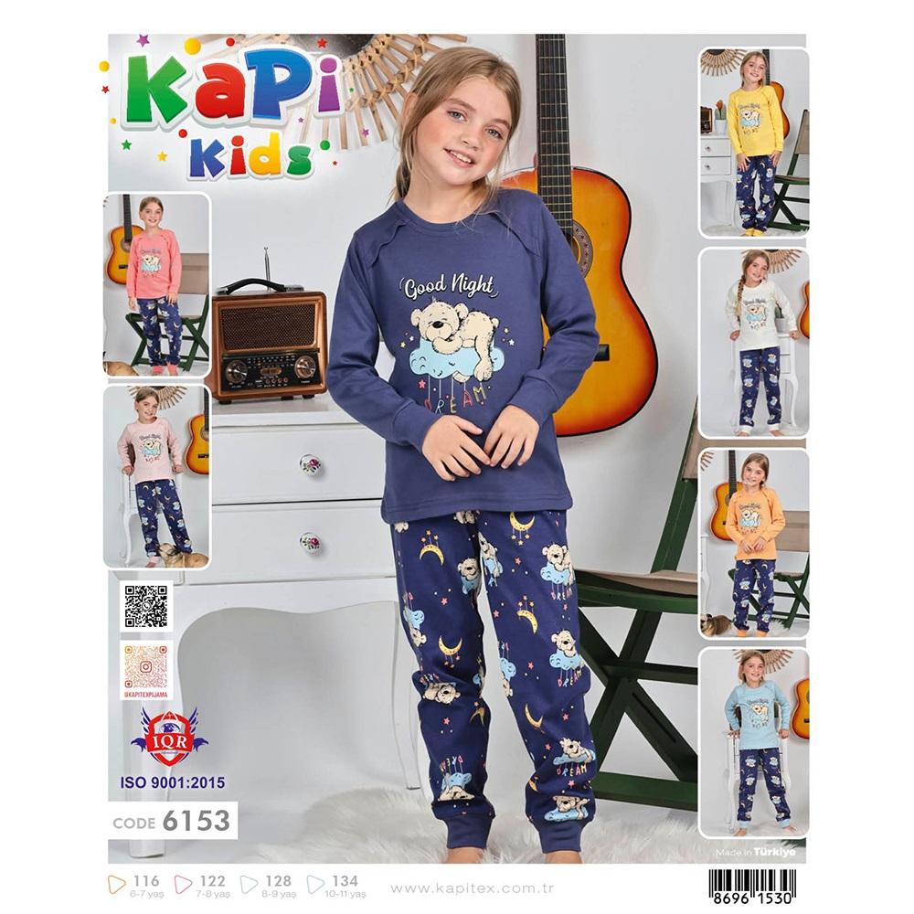 Kapi Kids 6153 Kız Çocuk Garson İnterlok Ayıcık Baskılı Uzun Kol Pijama Takımı 6-7-10-11 Yaş