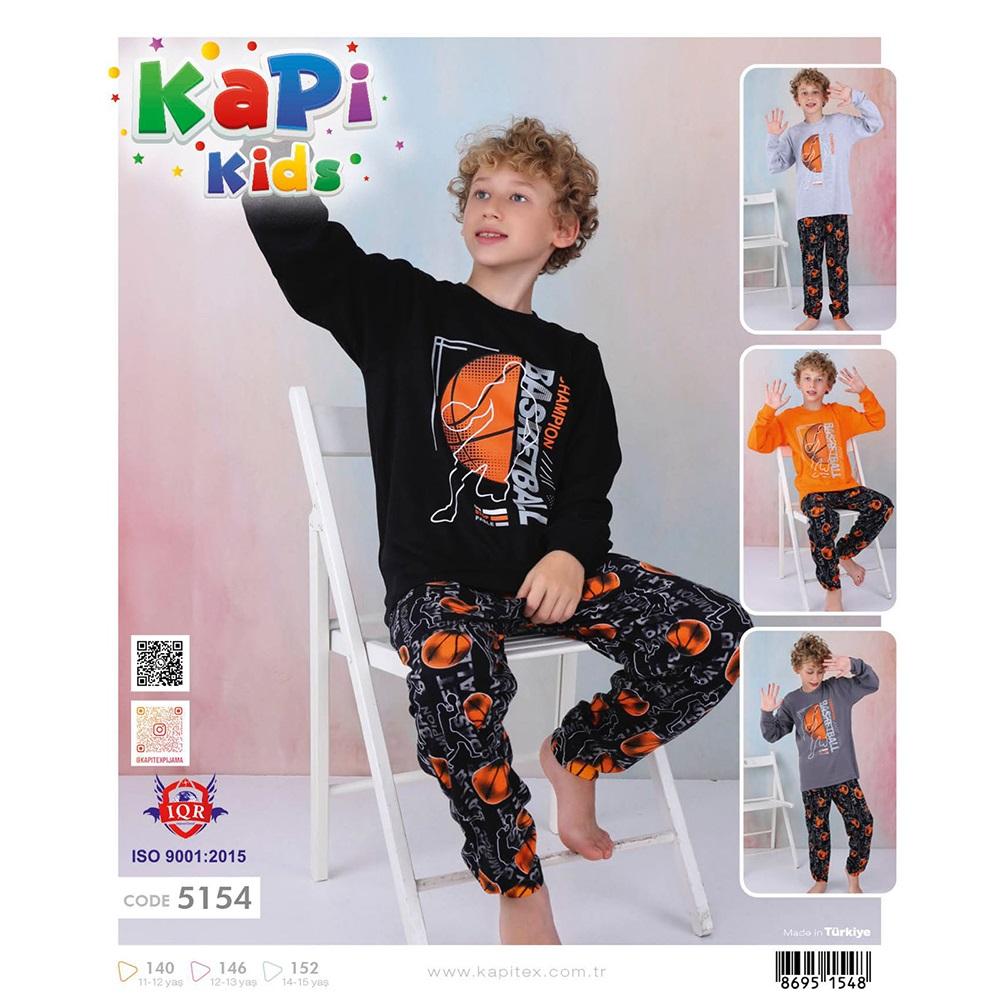 Kapi Kids 5154 Erkek Çocuk Gez İnterlok Basketball Baskılı Uzun Kol Pijama Takımı 11-15 Yaş