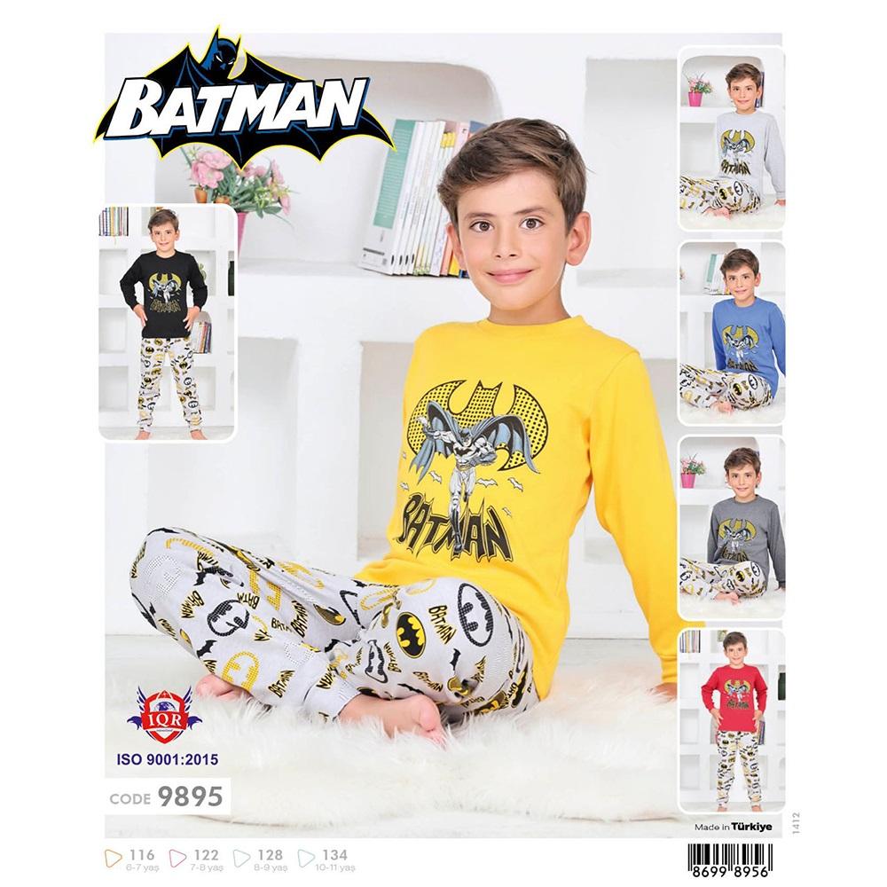 Batman 9895 Erkek Çocuk Garson İnterlok Batman Baskılı Uzun Kol Pijama Takımı 6-7-10-11 Yaş