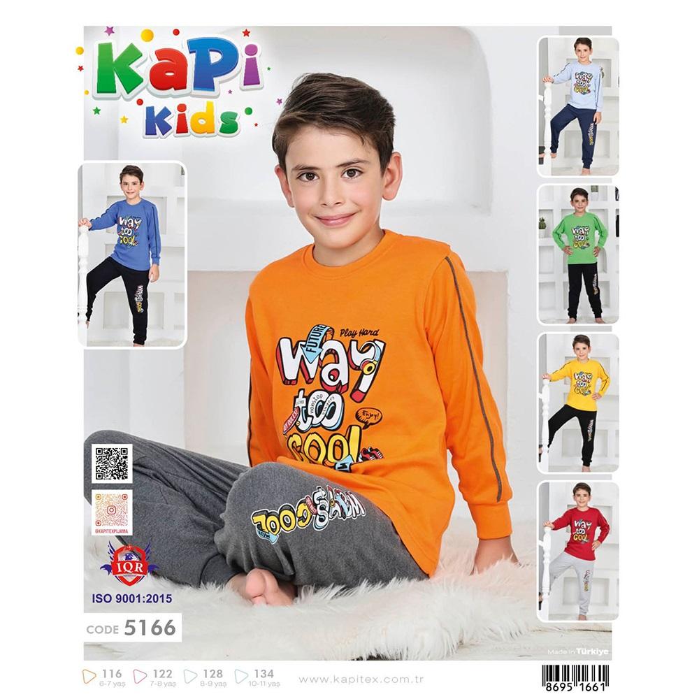 Kapi Kids 5166 Erkek Çocuk Garson İnterlok Way To Cool Baskılı Uzun Kol Pijama Takımı 6-7-10-11 Yaş