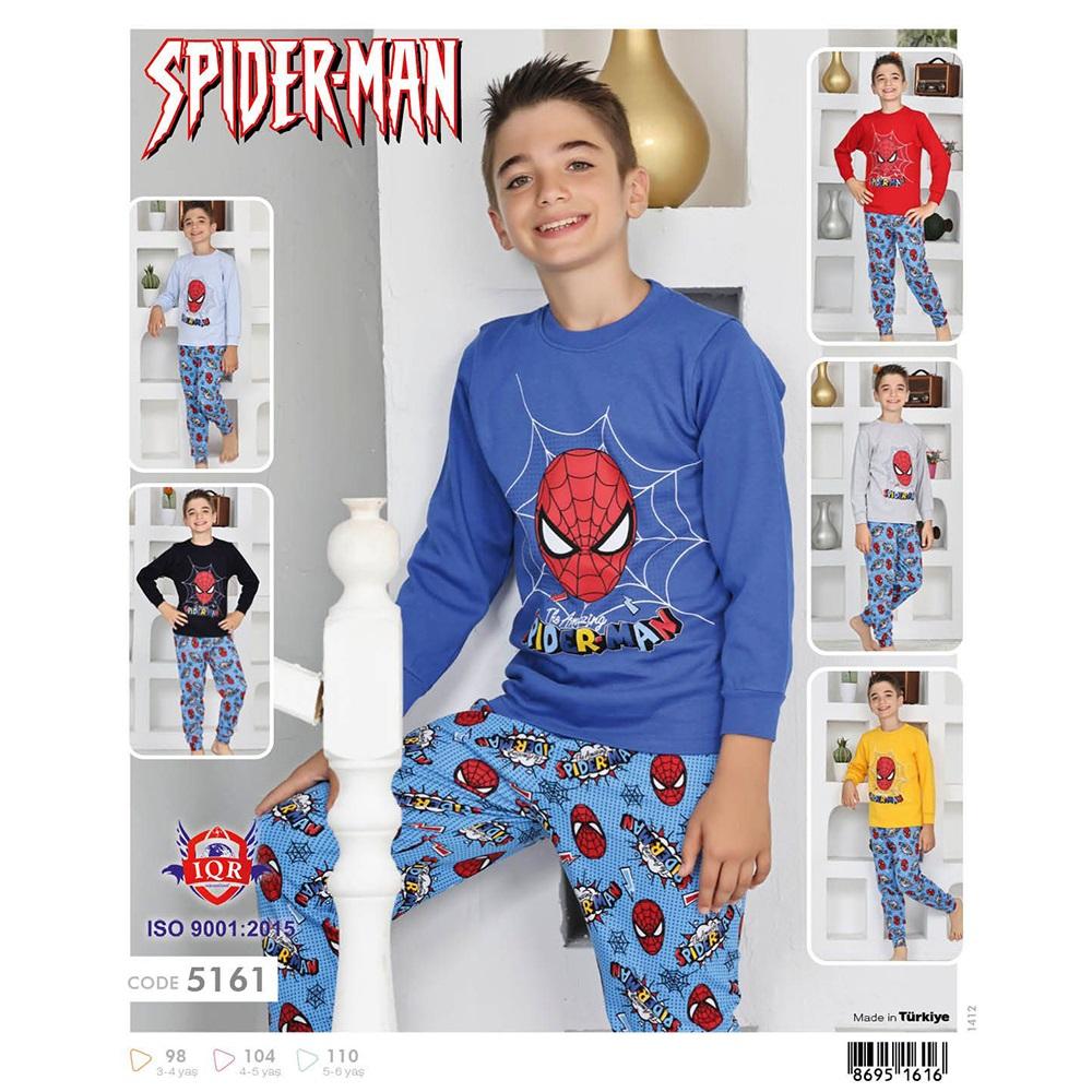 Spıderman 5161 Erkek Çocuk Garson İnterlok Spıderman Baskılı Uzun Kol Pijama Takımı 3-4-5-6 Yaş