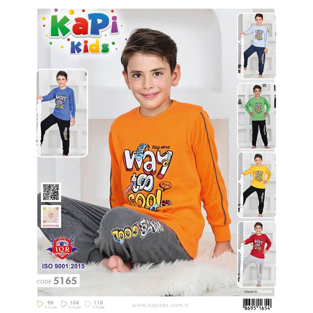 Kapi Kids 5165 Erkek Çocuk Garson İnterlok Way Too Cool Baskılı Uzun Kol Pijama Takımı 3-4-5-6 Yaş