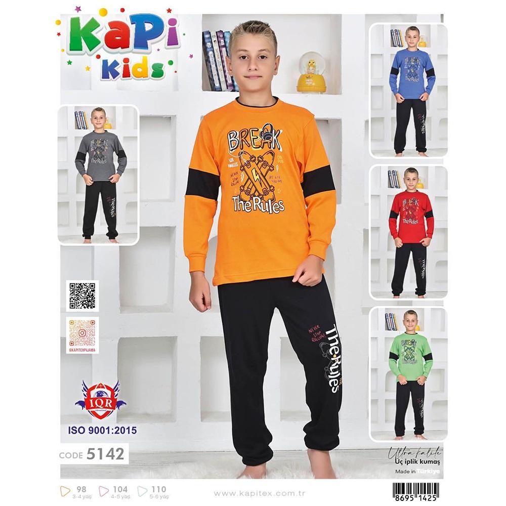 Kapi Kids 5142 Erkek Çocuk Garson İnterlok The Rules Baskılı Uzun Kol Pijama Takımı 3-4-5-6 Yaş