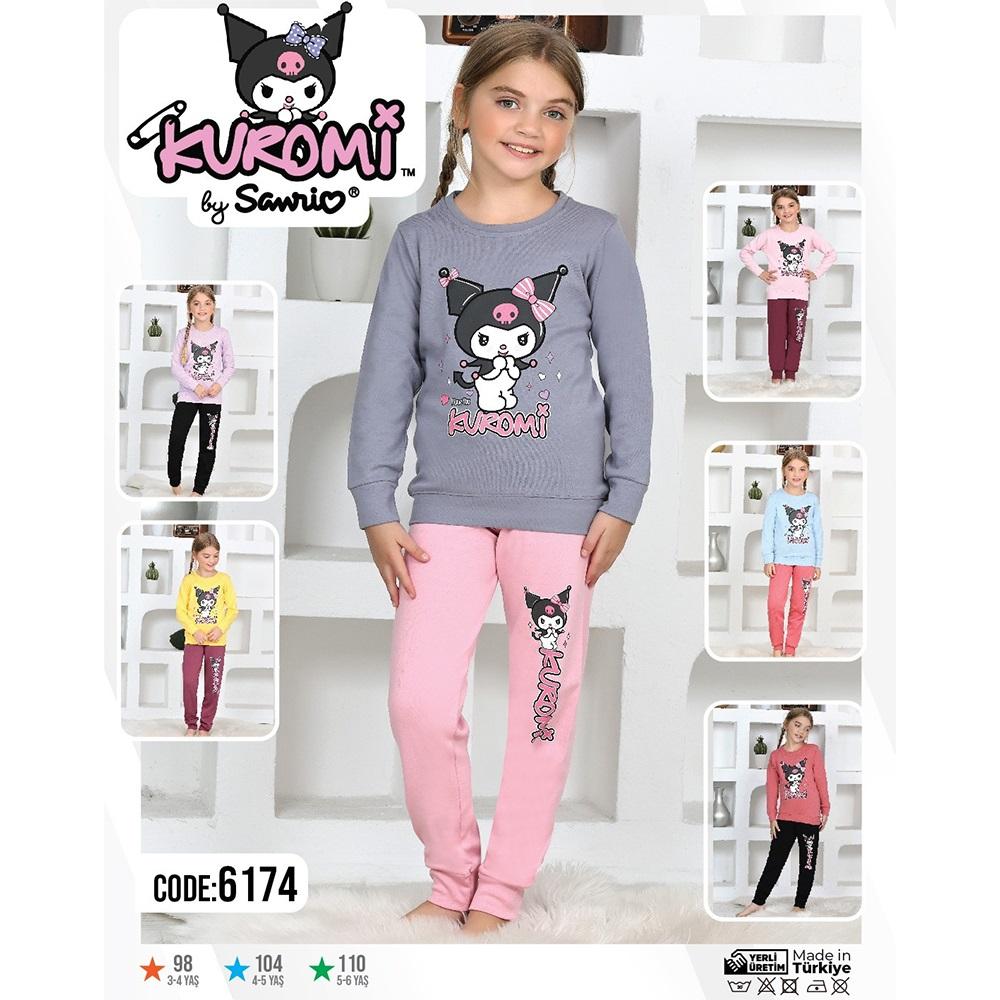 Kuromi 6174 Kız Çocuk Gez İnterlok Kuromi Baskılı Uzun Kol Pijama Takımı 3-4-5-6 Yaş