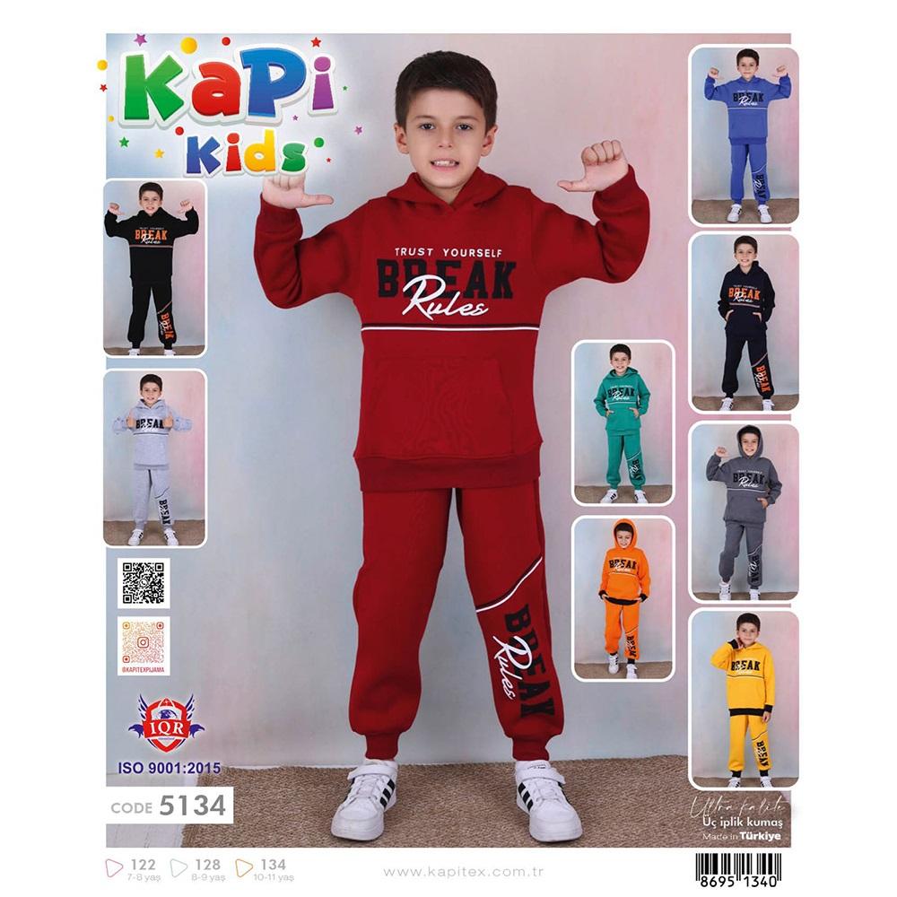 Kapi Kids 5134 Erkek Çocuk 3 İp Break Baskılı Kapşonlu Pijama Takımı 7-11 Yaş