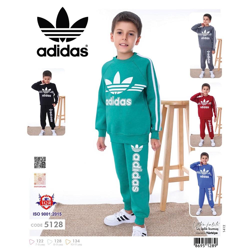 Adidas 5128 Erkek Çocuk 3 İp Adidas Baskılı Uzun Kol Pijama Takımı 7-11 Yaş