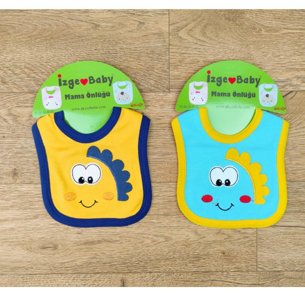 İzge Baby 1026 Bebe Renkli Dinozor Nakışlı Çıtçıtlı Önlük 0-6 Ay