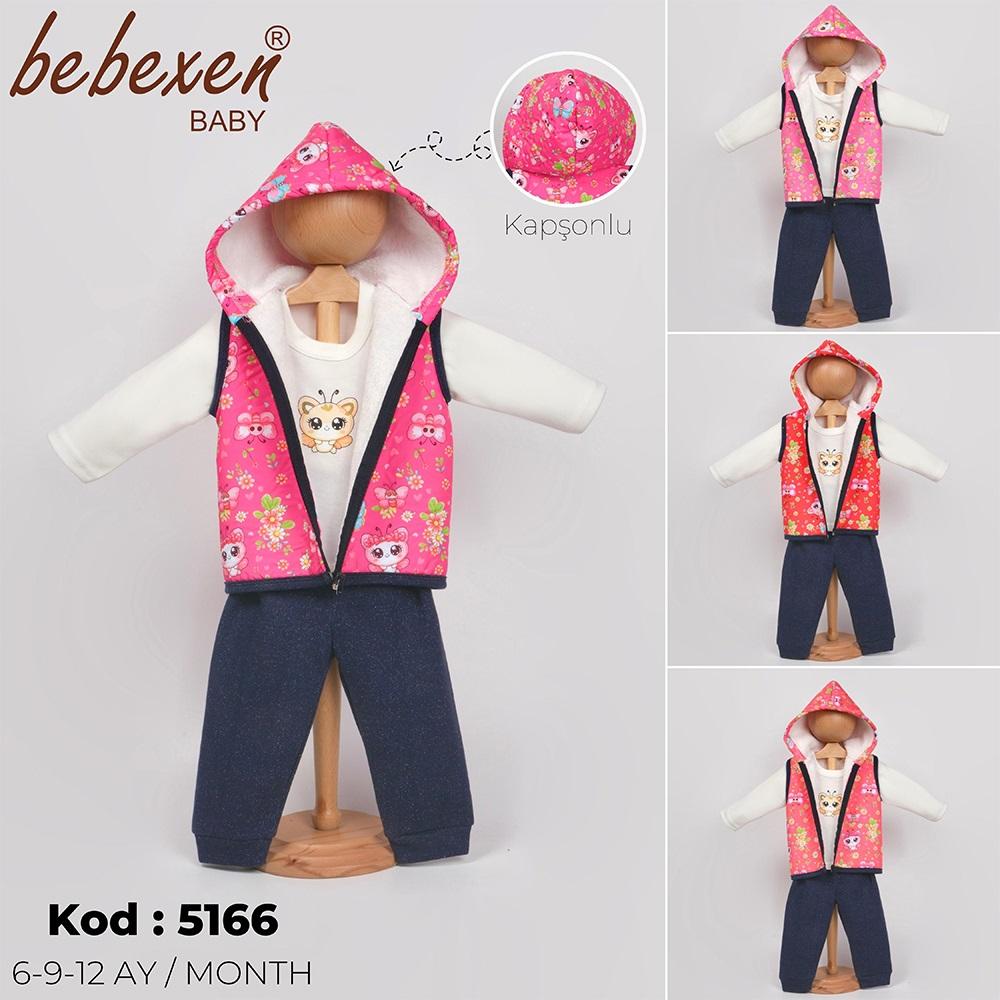 Bebexen Baby 5166 Kız Bebe Kelebek Baskılı Yelekli Takım 6-12 Ay