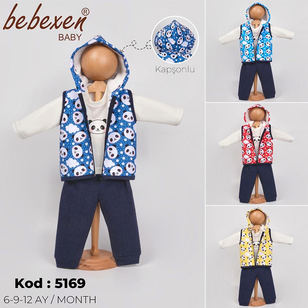 Bebexen Baby 5169 Erkek Bebe Panda Baskılı Yelekli Takım 6-12 Ay