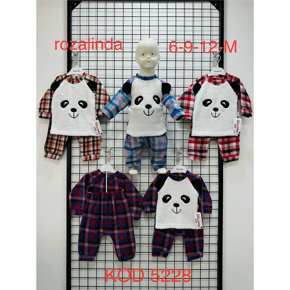 Rozalinda 5228 Erkek Bebe Panda Nakışlı Oduncu Takım 6-12 Ay