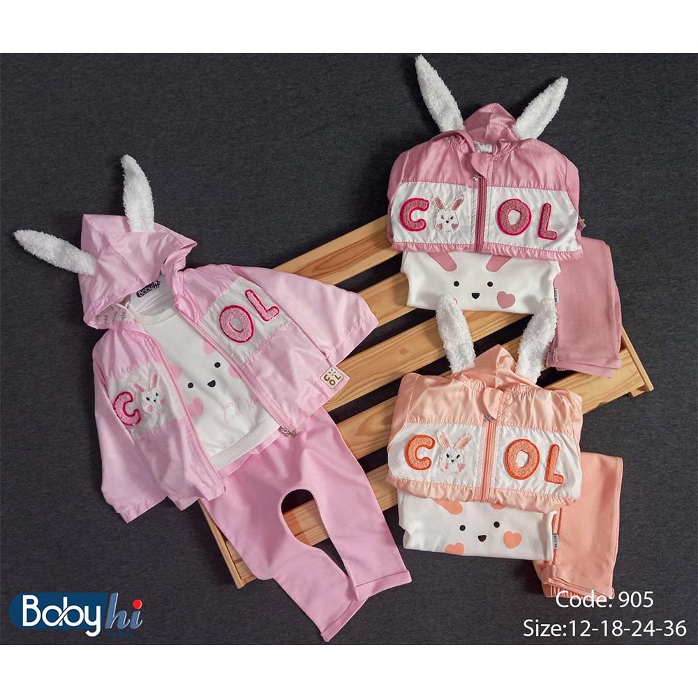 Baby Hi 905 Kız Bebe Tavşan Baskılı Ceket Kavşonlu 3Lü Takım 1.2.3.4 Yaş