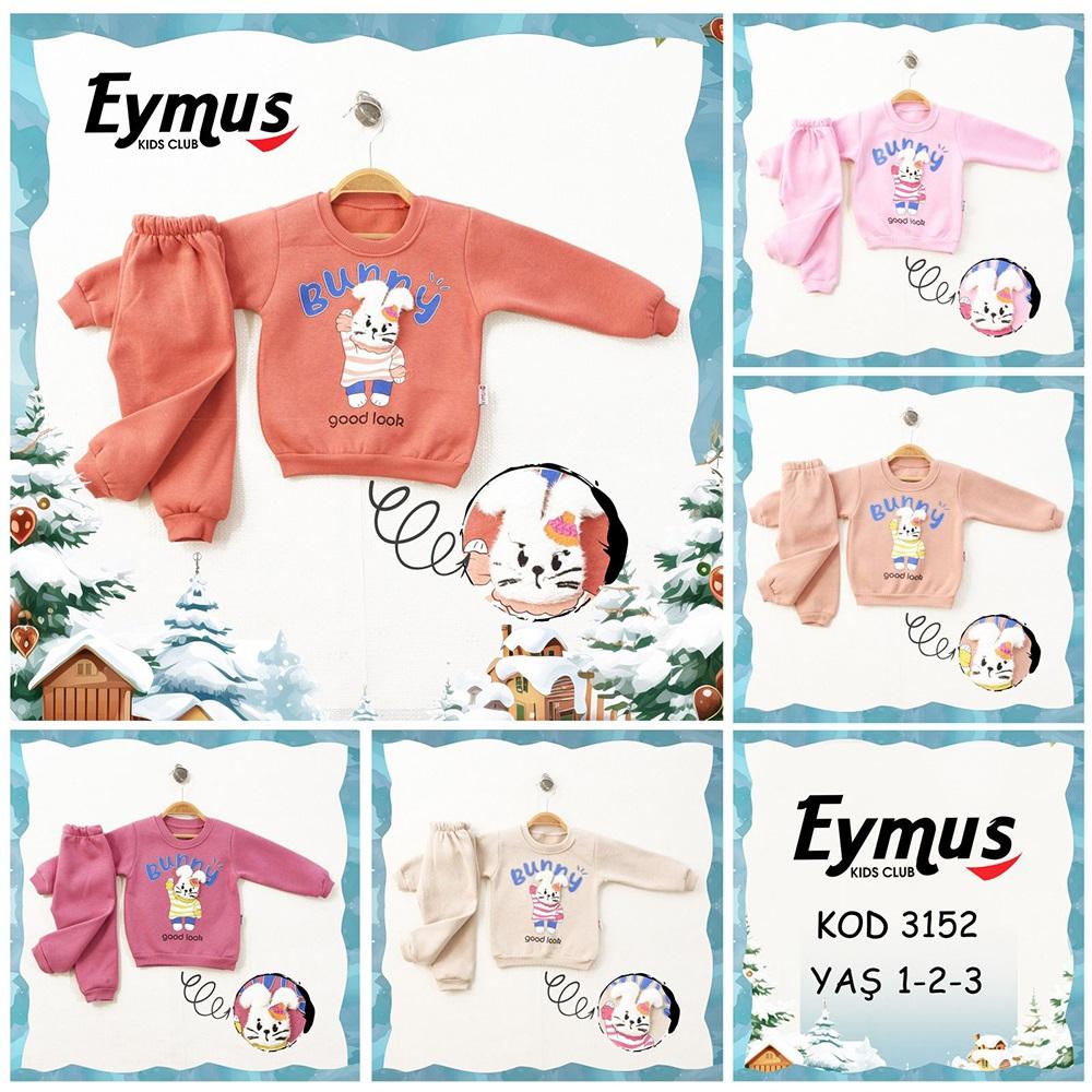 Eymus 3152 Kız Çocuk 3 İplik Bunny Tavşan Nakışlı Takım 1-3 Yaş