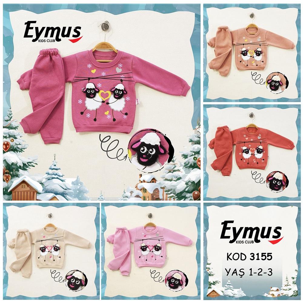 Eymus 3155 Kız Çocuk 3 İplik Sevimli Kuzular Nakışlı Takım 1-3 Yaş