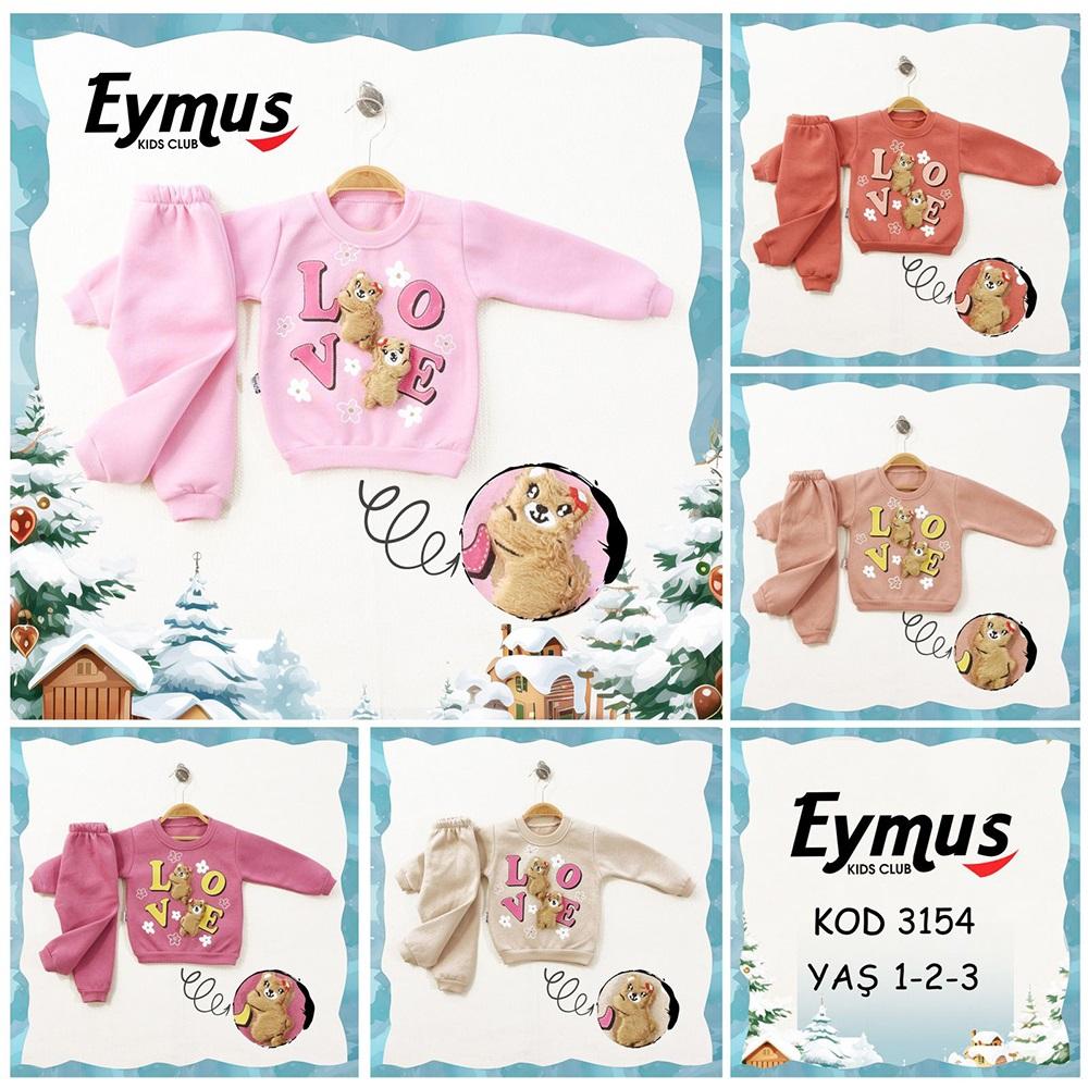 Eymus 3154 Kız Çocuk 3 İplik Love Ayıcıklar Nakışlı Takım 1-3 Yaş