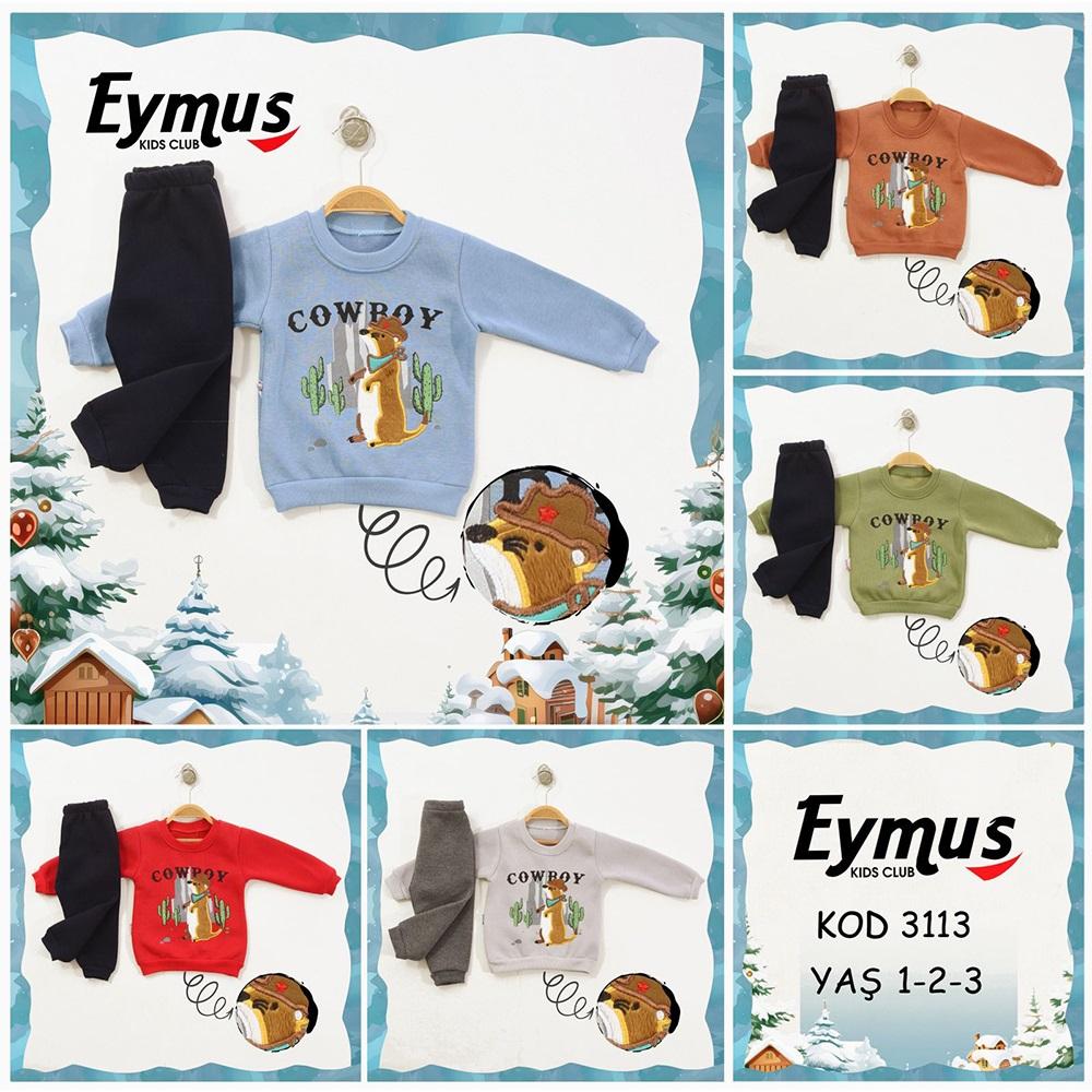 Eymus 3113 Erkek Çocuk 3 İplik Şişmeli Kovboy Sincap Nakışlı Takım 1-3 Yaş