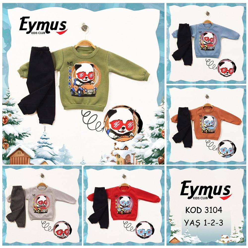 Eymus 3104 Erkek Çocuk 3 İplik Arabalı Panda Nakışlı Takım 1-3 Yaş